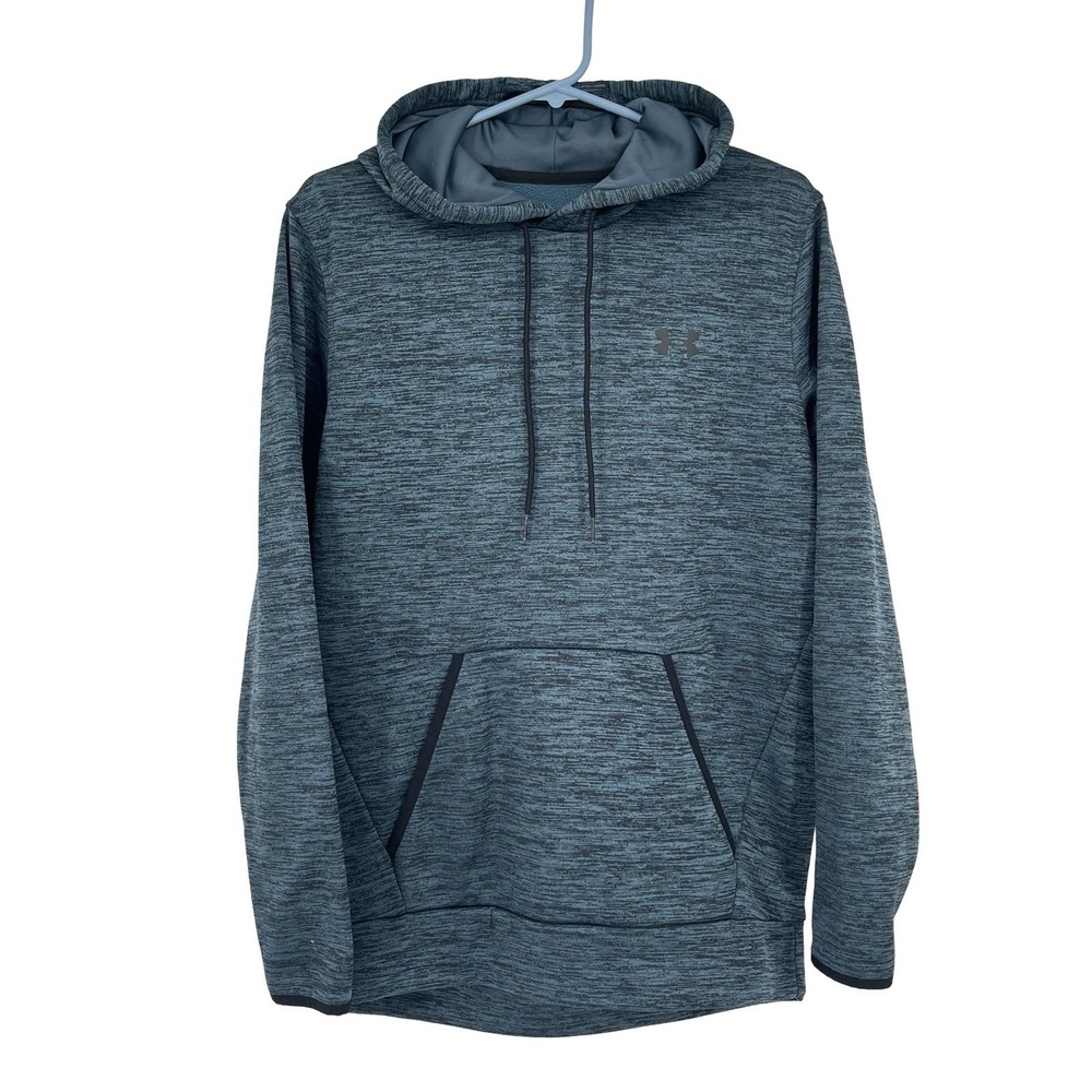 Under Armour ColdGear Hoodie Men's Small Blue Black Heather Loose Fit Pullover